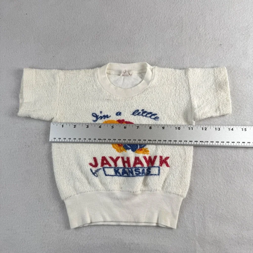 Vintage Champion Kids Kansas Jayhawks Terry Cloth Sweatshirt White Size 2 KU
